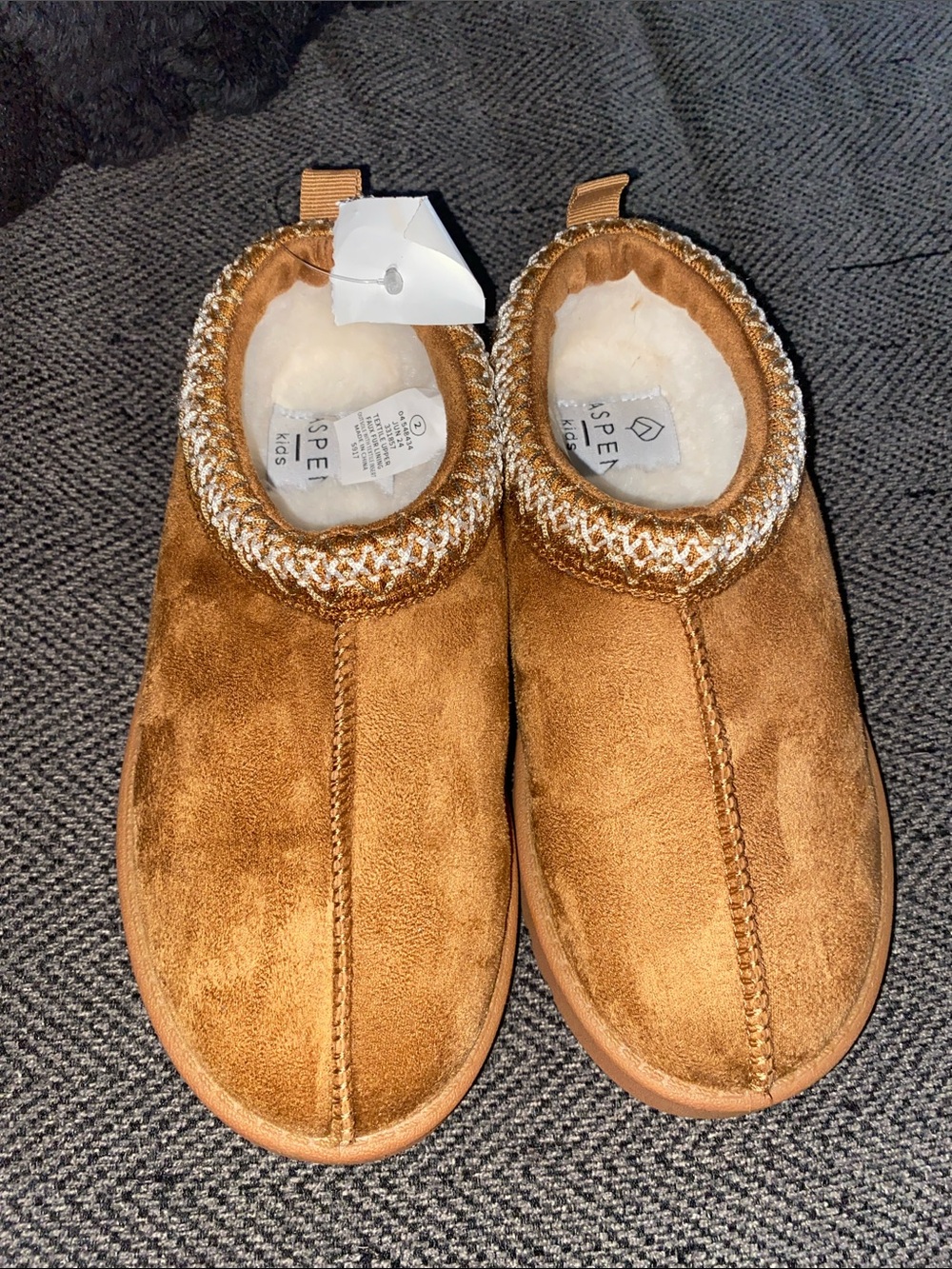 Aspen Kids Brown Plush-Lined Slip-On Slippers